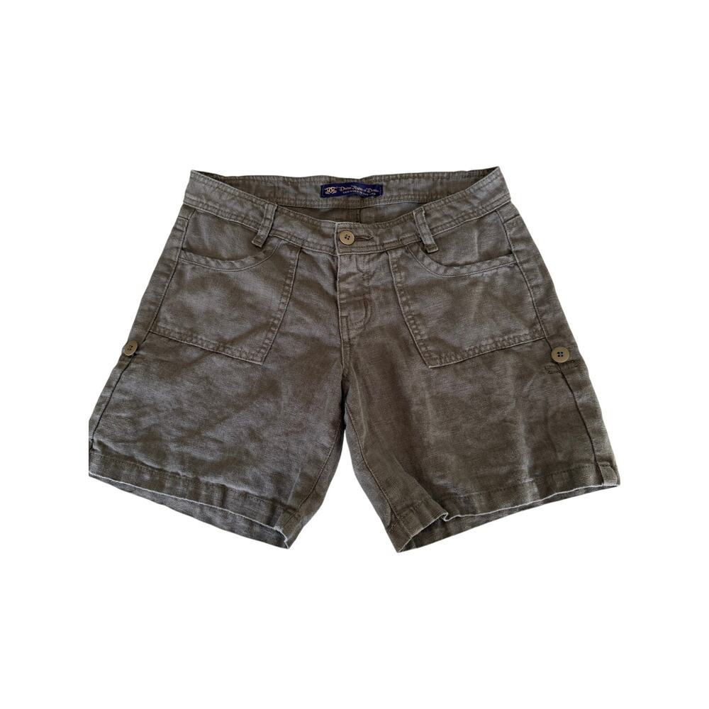 Divine Rights of Denim Olive Green Linen Shorts Size 26 Convertible Roll Tab
